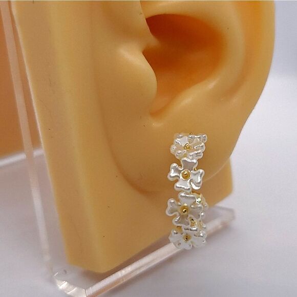 Japanese Cherry Blossom Floral Hoop Earrings Wedding Prom Formal Jewelry Woman's - Picture 4 of 7